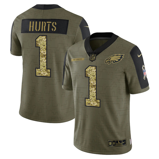 Men's Philadelphia Eagles Active Player Custom 2021 Olive Camo Salute To Service Limited Stitched Jersey